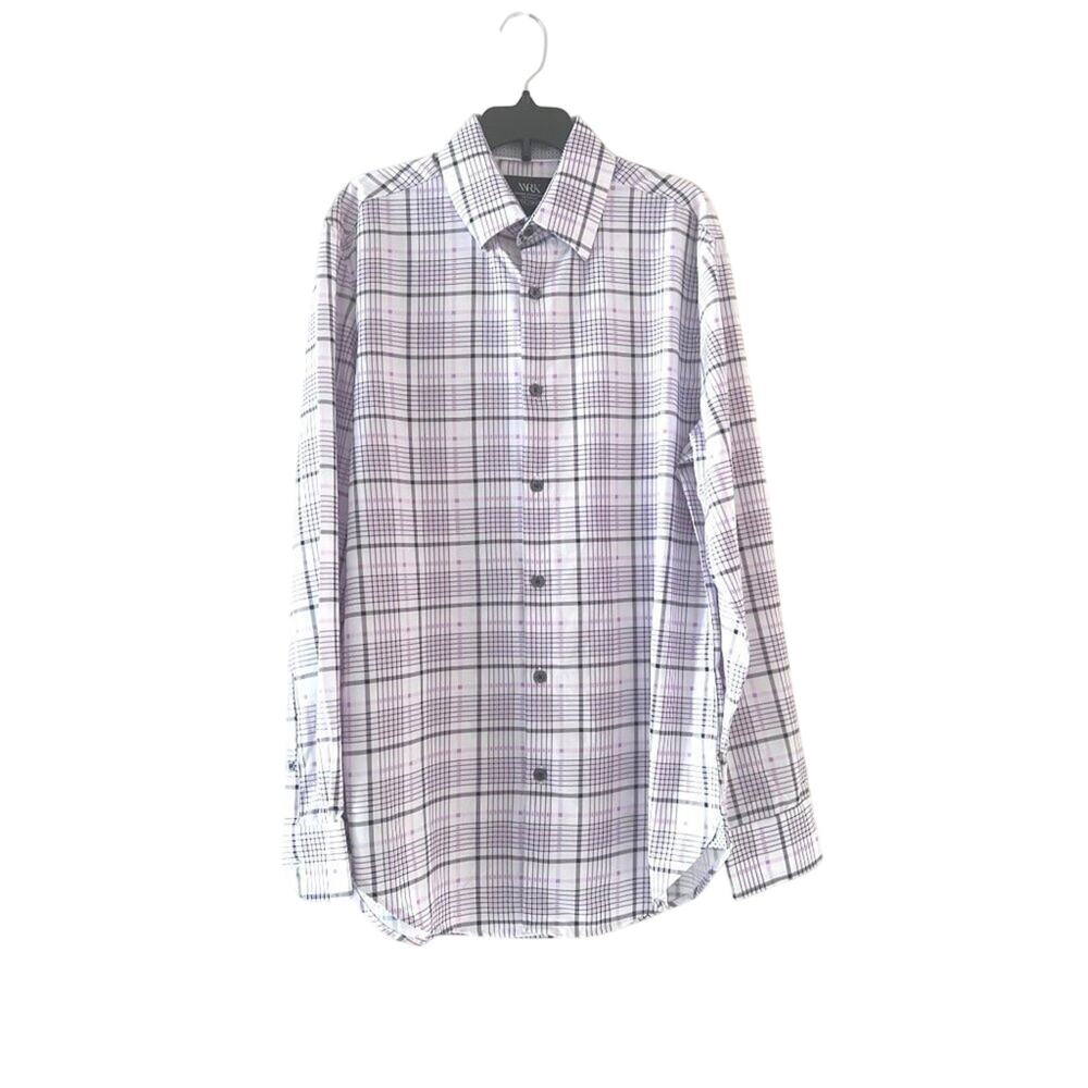 WRK 4-Way Stretch Pink Check Dress Shirt Size 15 Long Sleeve Modern Fit